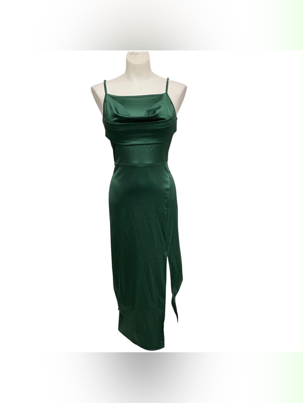 Emerald Satin Slip Dress with Thigh Slit Size S